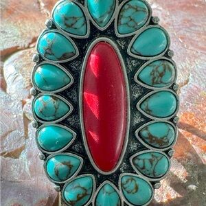 Lucky Brand Turquoise & Red Stone (agate?) Women's Ring